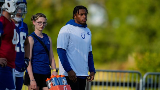 Damar Hamlin of the Bills participates in his first padded practice since January