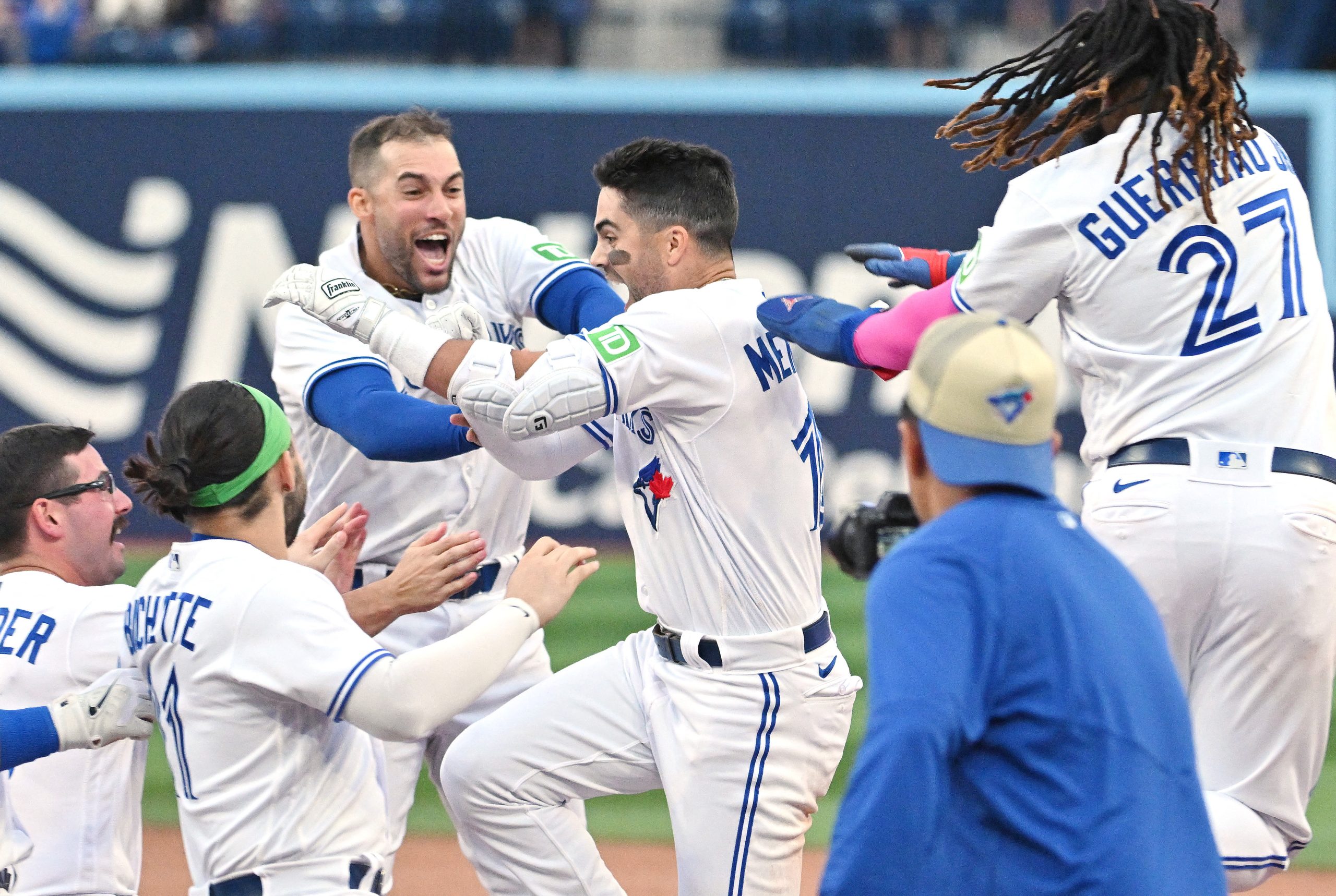 Horwitz of the Blue Jays Hits First Season Homerun off Foul Pole