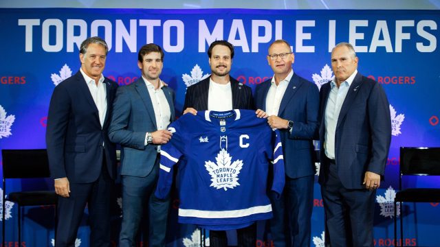 Auston Matthews of the Maple Leafs Wears Captain's 'C' on Ice for the First Time