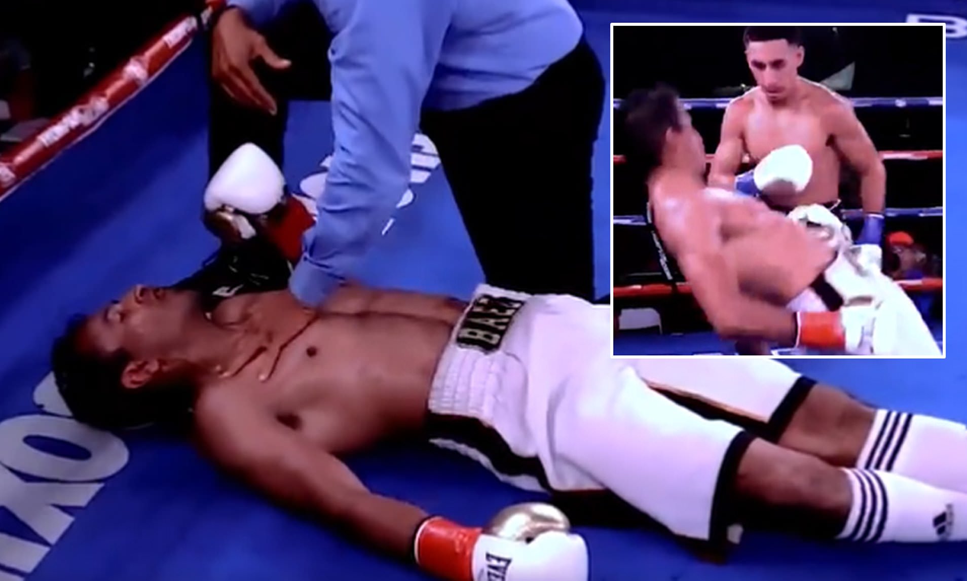 Fighter lands powerful left hook to defeat opponent