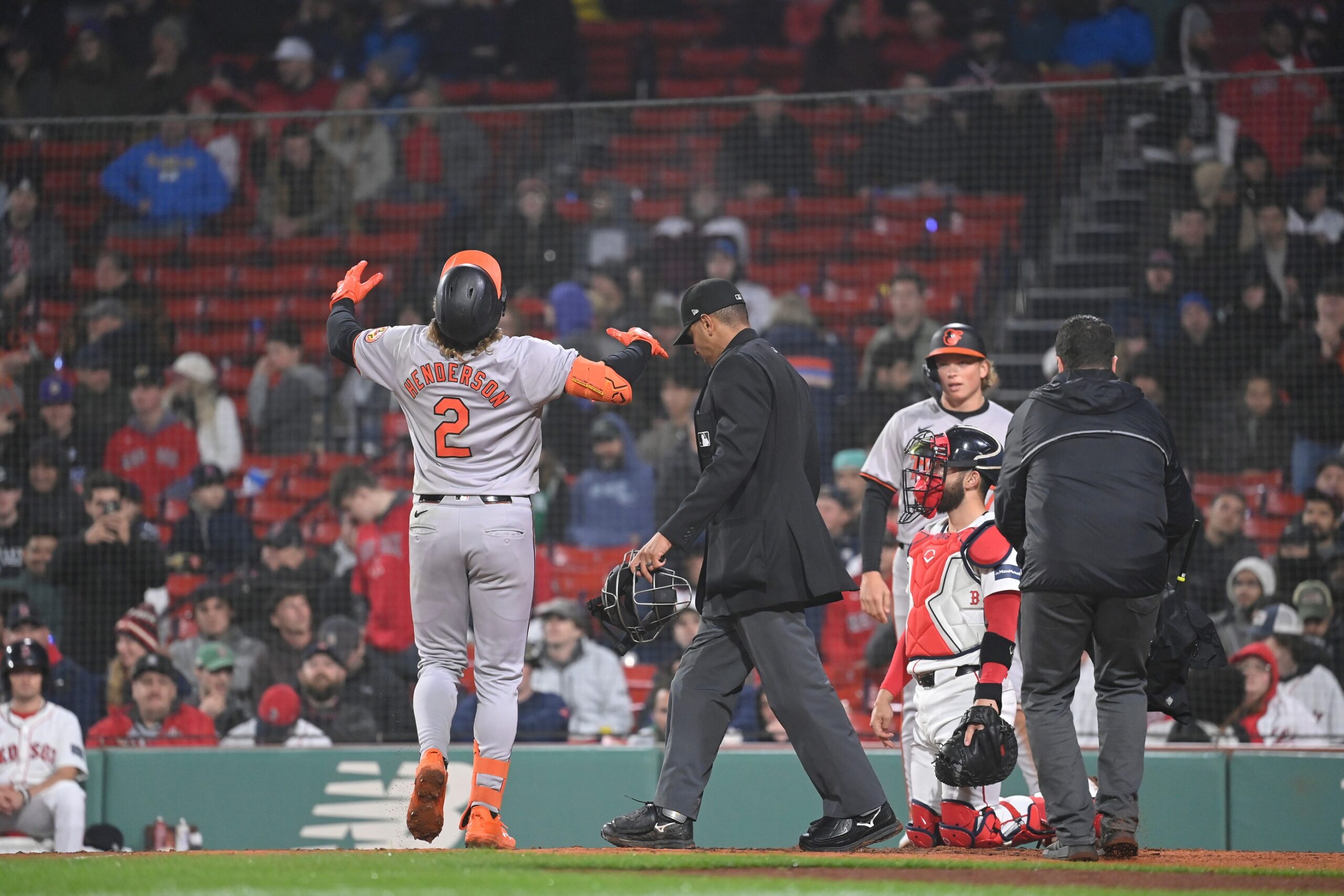 O'Neill of the Red Sox hits two home runs over the Green Monster