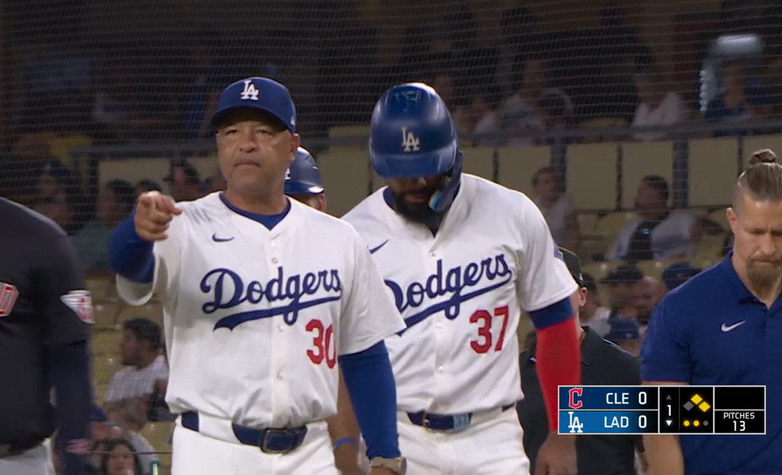 Teoscar Hernández of the Dodgers leaves game during defeat against the Guardians