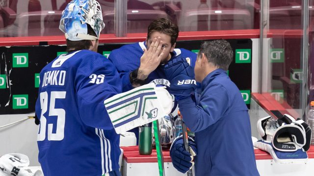 Thatcher Demko, Canucks goalie, returns to skating after injury